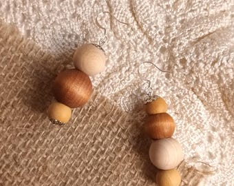 Pendientes colgantes de madera maciza: joyas únicas, recicladas y sostenibles, un regalo de Navidad único para ella.