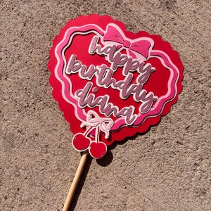 Heart Cherry Birthday Cake Topper - Customizable