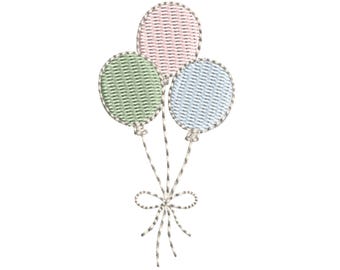Balloons Embroidery Design: 2 Styles in 6 Sizes, Machine Embroidery Designs, Digital Embroidery File, Baby Embroidery Design Files