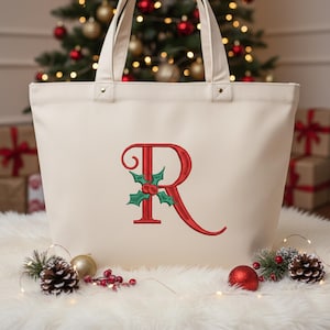 Holly Monogram Christmas Embroidery Font | 2 Styles | Holiday Embroidery Machine File | Script Lettering Design | Digital Download image 3