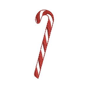 May include: A red and white candy cane with diagonal stripes.