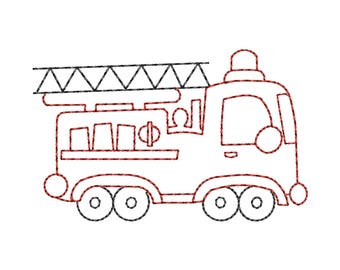 Firetruck Outline Embroidery Monogram File, 5 Sizes, Digital Embroidery Machine File, Kids Embroidery, Firetruck Design, Firetruck Motif