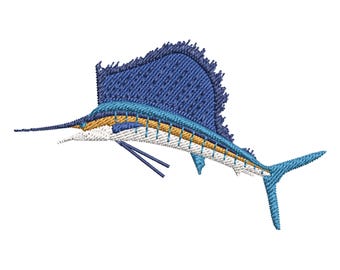 Diseño de bordado de pez vela / Archivo de bordado a máquina de pez marlín de agua salada / Bordado de pesca deportiva / Descarga instantánea