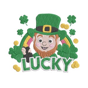 Lyckofylle St. Patrick’s Day broderimonogramfil, digital broderimaskinfil, 5 storlekar, turen i den irländska krukan med guldregnbåge