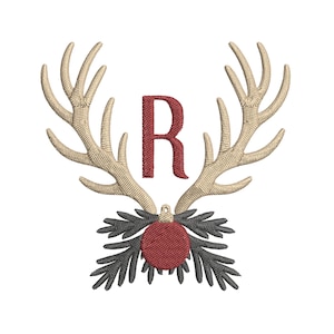 Buck & Bough Monogram Christmas Embroidery Design Files | Antler Monogram | Holiday Initial Design  | 6 Sizes | Instant Digital Download