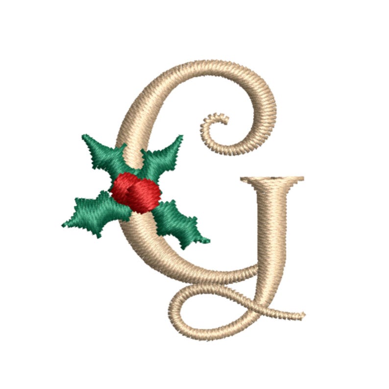 Holly Monogram Christmas Embroidery Font | 2 Styles | Holiday Embroidery Machine File | Script Lettering Design | Digital Download image 2