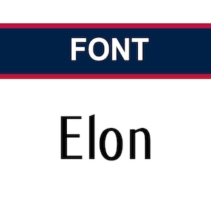 May include: A white background with a navy blue banner with the word "FONT" in white text. Below the banner is the word "Elon" in black text.
