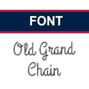 Könnte beinhalten: Eine Schriftart für Grafikdesign namens "Old Grand Chain" in einem schwarzen Kettenglied-Stil.
