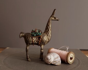 vintage brass Llama - retro 1970s animal figurine - bohemian global nomad home decor