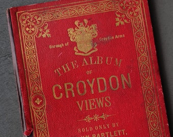 rare antique book - The Album of Croydon Views - accordion style folio of drawings by John Bartlett, London, circa 1890s