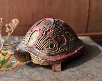 antique {rustic} wooden turtle figurine - vintage primitive folk art oddity for your cabinet of curiosities