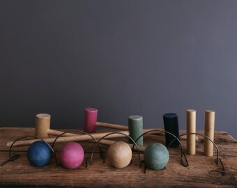 1930s mini croquet game - table top version, complete in original box - vintage parlour games