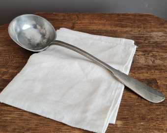 large antique soup ladle - circa 1920s stew serving spoon, rustic food photography stylist's prop