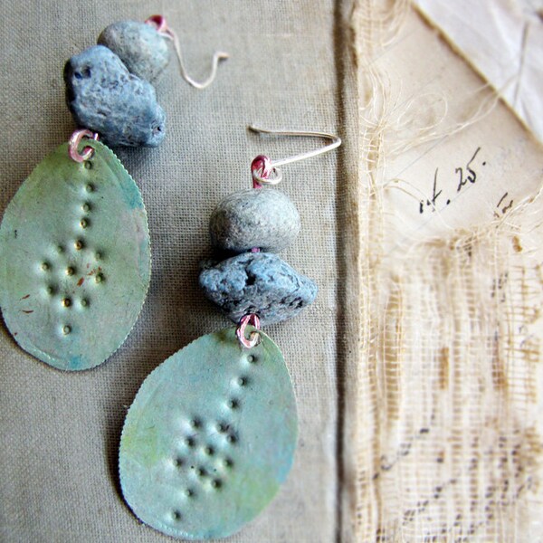 sea tribe - hand painted earrings - organic bohemian style - romantic tribal - punched metal