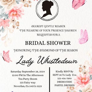 Bridgerton Theme Invitation Bridal Shower Birthday Party Editable