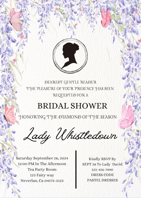 Bridgerton Invitation Template | Editable Canva Invite | Bridal Shower • Tea Party • Regency Birthday Digital Download