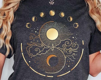 Mystic Moon And Sun Shirt, Mystical Moon Phase Shirt, Moon Phase T-Shirt, Boho Vintage Moon Shirt, Celestial Moon Shirt, Spiritual T-Shirt
