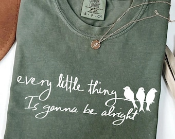 Comfort Colors® Three Little Bird Shirt, Peace Shirt, Reggae TShirt, Song Lyrics Tee, Every Little Thing Gonna Be Alright, Reggae Tee, Birds