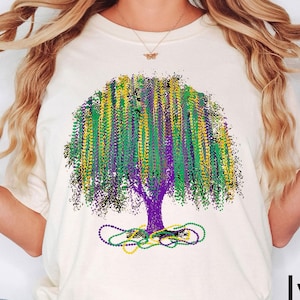 Comfort Colors® Mardi Gras Tree shirt, Watercolor Mardi Gras Bead Tree Tee, Mardi Gras Carnival Shirt, Mardi Gras Fat Tuesday Gift, NOLA