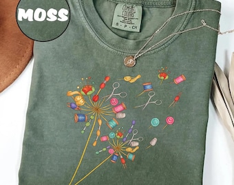 Comfort Colors® Cute Sewing T-shirt, Quilting Equipment Dandelion Shirt, Flying Flower Tee for Quilter, Sewing Lover Gift, Seamstress Shirt