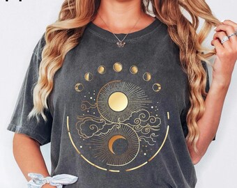 Comfort Colors® Mystic Moon And Sun Shirt, Mystical Moon Phase Shirt, Moon Phase T-Shirt, Vintage Celestial Moon Shirt, Spiritual T-Shirt