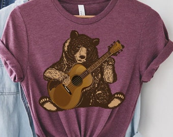 Bear Shirt Gift, Bear Playing Guitar Shirt, Men's Bear Shirt, Men's Graphic Tee, Bear Guitar Tee, Acoustic Guitar Gift, Gift For Guitarist