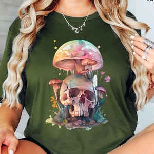 Mushroom Shirt, Halloween Mushroom Skull Shirt, Hippie Shirt, Decor Art Shirt, Plant Shirt, Nature Shirt, Gift For Her, Vintage Plant Shirt