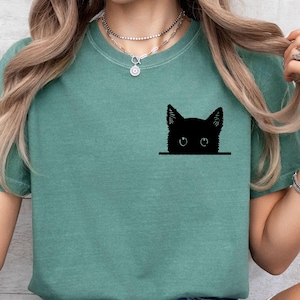 Comfort Colors ®Black Cat Shirt, Cat Shirt, Cute Kitty Tee, Kitten Shirt, Gift for Cats Lover, Cat Mom Shirt, Cat Shirt Women,Cat Pocket Tee