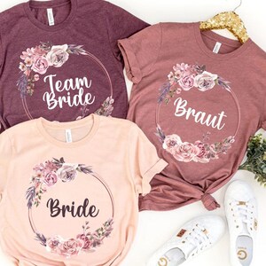 Braut Shirt, Team Braut Shirt, Team Bride Shirt, Bridal Shirt, Bride For JGA Wedding Bride Eucalyptus Wreath Gold, Bachelorette Party Shirts imagem 1