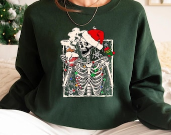 Dead Inside Skeleton Christmas Sweatshirt, Sarcastic Christmas Coffee Shirt, Merry Christmas Tee,Coffee Lover Christmas Gift,Christmas Shirt