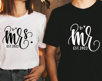 Personalized Mr and Mrs, Honeymoon Shirts, Mr and Mrs Shirts, Husband and Wife Shirts, Just Married Tshirt, Bridal Shower Gift,Wife Hubs Tee