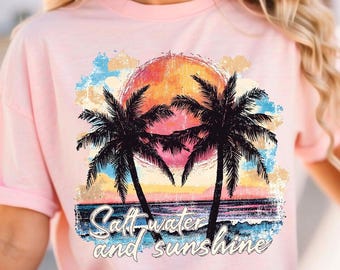 Salt Water and Sunshine Shirt, Salty Moms, Trendy Summer Shirt, Aesthetic Beach Shirt, Retro Beach Girl Shirt, Palm Tree Shirt, Sunset Shirt