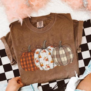 Comfort Colors® Pumpkin Shirt, Boho Fall Pumpkin T-Shirt, Patchwork Pumpkin Tee, Cute Autumn Shirt, Fall Harvest Shirt, Pumpkin Patch Shirt