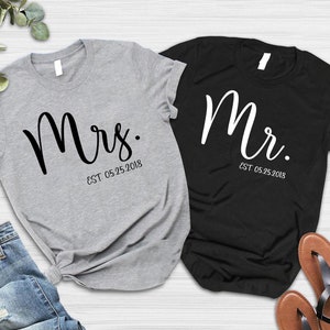 Personalized Mr and Mrs, Custom Wifey and Hubby Shirt, Bride and Groom Est, Wife And Husband Shirts, Just Married Tshirt, Honeymoon T-shirt
