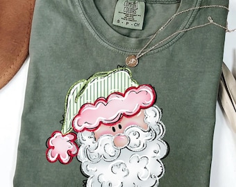 Comfort Colors® Red And Pink Santa Shirt, Christmas Santa T-shirt, Gift For Christmas, Retro Christmas Tee, Christmas Shirt For Women, Xmas