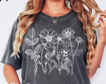 Comfort Colors® Vintage Pressed Flowers Shirt Boho Cottagecore Tshirt Botanical Floral Tee Wildflowers T Shirt Gift for Gardener Floral Tee