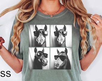 Comfort Colors® Funny Horse Shirt,Horse with Sunglasses,Horse Tee,Horses Photo Tee,Horse Silhouette Shirt, Equestrian Tees,Horse Owner Shirt