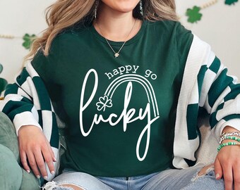 Happy Go Lucky Shirt, St Pattys Shirt, Lucky T-Shirt, Shamrock Shirt, Woman St Patrick's Day Shirt, St Patrick's Day Tee, Lucky Clover Shirt