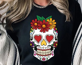 Sugar Skull Flower Crown, Day of the Dead Shirt, Halloween Shirts, Halloween T-shirt For Women, Flower Skull Shirt, Halloween Party Shirt