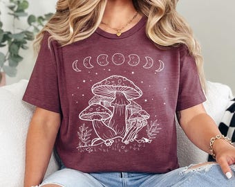 Mushroom Shirt, Moon Phases And Mushrooms Shirt , Magical Celestial Fungi Shirt , Goblincore Aesthetic, Cottagecore Mushroom, Magic Mushroom