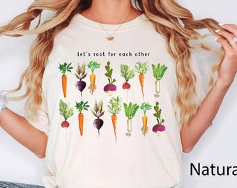 Lets Roots For Each Other Vegetable Shirt, Uplifting T Shirt, Spring T Shirt, Gardening Tee, Turnip Gift, Carrot Outfit, Black Carrot Tee