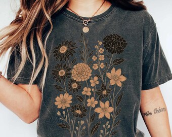 Comfort Colors® Vintage Pressed Flowers Shirt Botanical Floral Tshirt Boho Cottagecore Tee Wildflowers Floral T Shirt Gift for Gardener