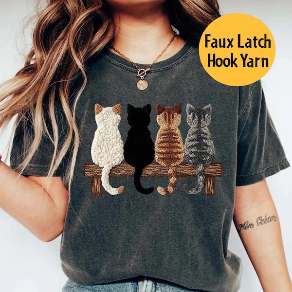 Faux Latch Hook Yarn Crochet Cats Shirt, Cat Mom Shirt, Cute Cat Lover T-Shirt, Cat Lover Gifts, Funny Cat Shirts, Cat Sweatshirt, Cat Plant