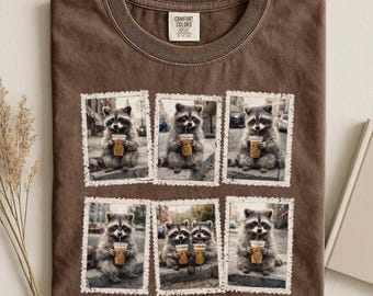 Comfort Colors® Retro Raccoon Drinking Iced Coffee Shirt | Funny Animal Meme Tee | Coffee Lover Raccoon Shirt | Unisex Graphic T Shirt