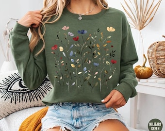 Wildflowers Sweatshirt, Flower Crewneck Sweatshirt, Floral Sweatshirt For Women, Flower Lover Sweatshirt, Flowers Hoodie, Women Gift