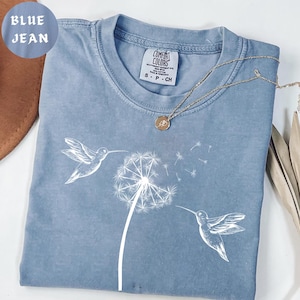 Comfort Colors® Cute Dandelion Hummingbird T-Shirt, Cute Hummingbird Dandelion Shirt, Nature Lovers Tee, Cute Women Gift, Animal Lover Tee