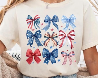 Comfort Colors® USA Bow Shirt, Coquette America Bow Shirt for July 4th, Memorial Day Shirt, USA Shirts, Patriotic Bow Shirts, Election Shirt