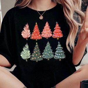 Women&#39;s Christmas T-shirt, Women Christmas Tshirt, Cute Christmas Shirt, Women Holiday Shirt, Christmas Tree Shirt, Christmas Clothing Tees