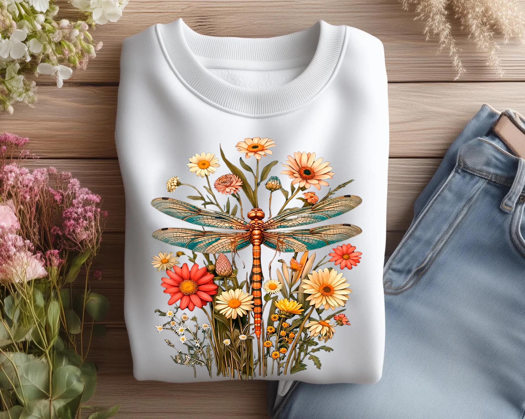 Vintage Dragonfly Floral Sweatshirt, Woman Shirt,cottagecore Garden ...