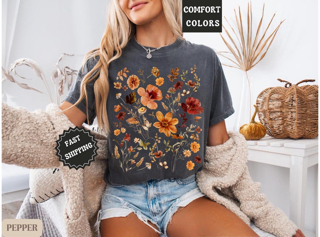 Comfort Colors® Boho Cottagecore Tshirt, Wildflowers T Shirt, Vintage ...